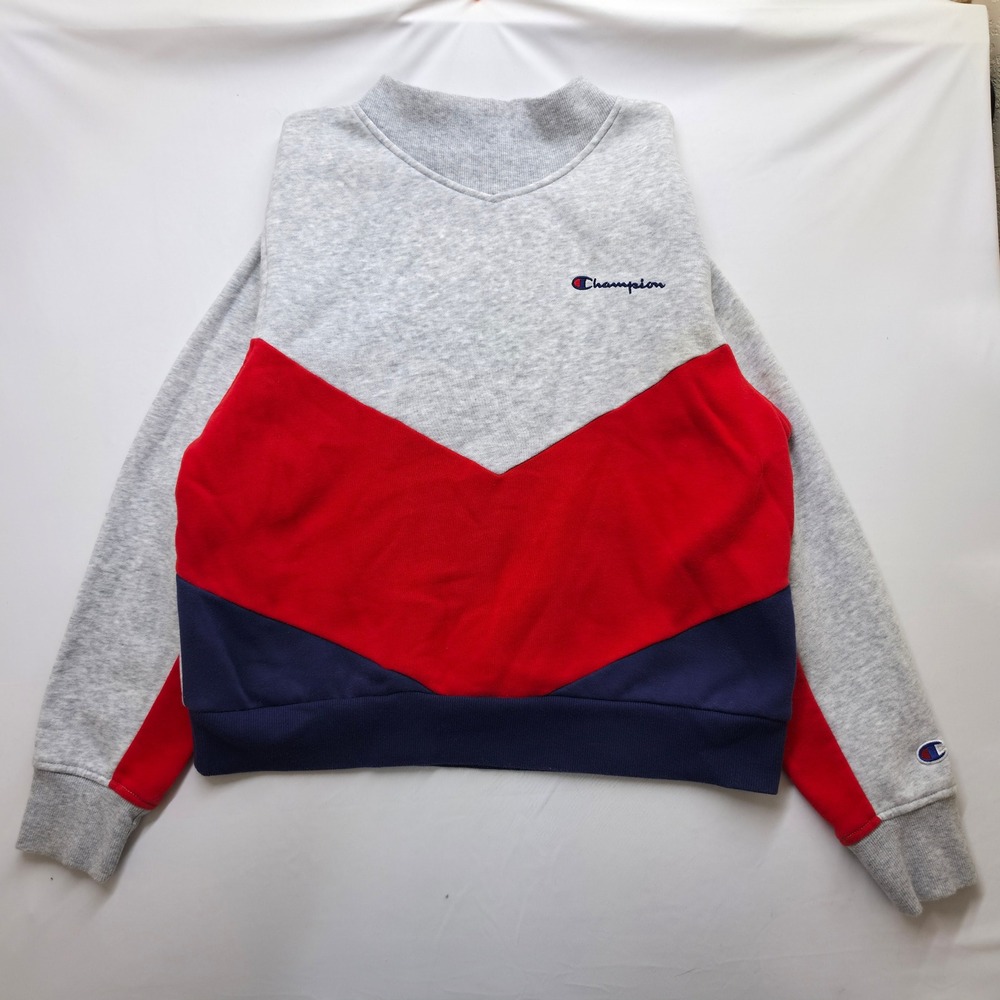 Vintage Inspired Champion Sweatshirt Womens L Mock Neck Colorblock Red Navy